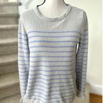 Lilly Pulitzer Calloway Grey & Light Blue Chenille Strip Ruffle Sleeve Sweater Photo 0