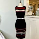 White House | Black Market  Striped Slimming Sheath Dress Leather Trim 6 Small Photo 2