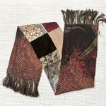 Pazuki London Made In London Floral Patchwork Fringe Trim Long Silk Velvet Scarf Red Photo 0