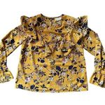 Mello Day Shirt Womens Medium Floral Ruffled Long Sleeve Yellow Photo 0