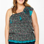 Lulumari Excellent Women’s Asymmetrical Ruffle Short Sleeve Blouse Size Large Photo 0