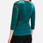 EXPRESS 🆕 Desire solid green stretch velvet wrap front v neck 3/4 sleeve ribbe… Photo 1