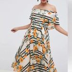 ASOS NWT  Bandeau Midi Dress White Black Stripe Orange Floral Off Shoulder Size 4 Photo 0
