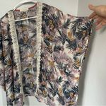 Rewind Sheer Boho lightweight beachy Floral Kimono embroidered Trim open front cardigan Photo 3