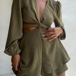 Ooh La Luxe Green Army Long Sleeve Romper Tie Cut Out Photo 0