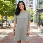 ZARA Gray Knit Sweater Dress Short Sleeve Shift Casual Large Cotton Blend Photo 1