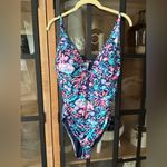Stella Parker one piece swimsuit ruched print lilly pulitzer navy seashell vneck Pink Size L Photo 6