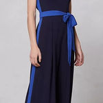 Anthropologie Elevenses Navy Blue Open Back Wide Leg Becas Jumpsuit Size 4 Photo 0