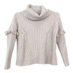 Artisan NY Wool Blend Tan Knit Turtleneck Sweater Fringe Sz M Photo 0
