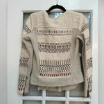 Lucky Brand | Cream Embroidered Knit Jaquered Zip Boho Motorcycle Jacket Size S Photo 5