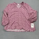 Caslon Nordstrom Top S Purple Floral Print Ruffle Neck Long Sleeve Blouse V Neck Photo 7