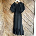 Lulus black midi ruffle puff sleeve v neck dress size medium new NWT Photo 5