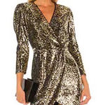 ASTR ‎ Selene Leopard Print Sequin Mini Dress Gold Black Wrap Mobwife Size Small Photo 0