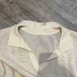 Cream Knit Short Sleeve Collared Sweater See Through Flowers Floral Womens 3X Photo 2