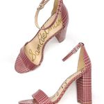 Sam Edelman Yaro Block Heel Ankle Strap Sandal Warm Pink Plaid Women’s Size 8.5 Photo 3