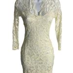 ASOS  Floral Lace Bodycon Mini Dress 2 Cream Sheer 3/4 Sleeves V Neck Lined Photo 0