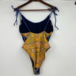 Aerie NEW cheeky coquine one piece tie shoulder swimsuit blue & yellow sz large Photo 4