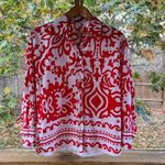 ZARA  Women's Red And White Printed Long Sleeve Shirt Size S Photo 2