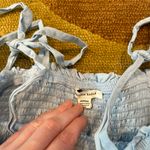 American Eagle Light Blue Eyelet Ruffle Smocked Tie Sleeve Mini Dress Medium Photo 2