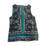 Ann Taylor Petite SP Sleeveless Blouse Teal Black Lace Print Baroque Top Work Photo 2