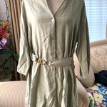 ZARA  LINEN BLEND CHAIN LINK BELT DRESS in Light Khaki Photo 3