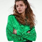ZARA NWT Silky Satin FITTED RUCHED Sleeve BLOUSE Green Bloggers Fav Photo 0