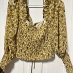 ASTR NWT  the label Square Neck Ruched Top ivory mustard yellow Floral blouse S Photo 3