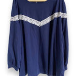 Bloomchic Womens Top‎ Sz 30 Navy Blue White Lace Chevron Long Sleeve Shirt NEW Photo 0