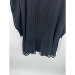 Loft  Pleated Tie Neck Dress Women Medium Black Loose MISSING BELT Long Sleeve Photo 3