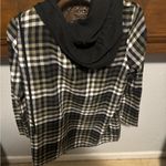 White Birch  Plaid Hoodie - Black, White, Tan Photo 2