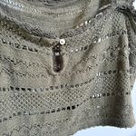 Aerie  Olive Green Open Knit Cropped Tank Top Crochet Festival Wide Strap XL Photo 4
