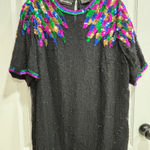 Vintage Jewel Queen Black Beads and Sequins, 100% Pure Silk, A6 Size XL Photo 0