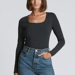 Everlane NWT  The Long-Sleeve Supima Square-Neck Bodysuit Black Size Medium M NEW Photo 0