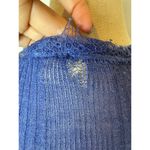 PPLA Shirt Women Small Blue Knit Linen Blend Fringe Stretch Henley Top Sheer Photo 7
