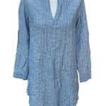 Joie  Women's XS Blue Striped Long Sleeve V-Neck Dress with Buttoned Cuffs Photo 2