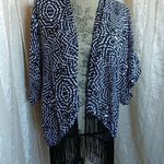 Xhilaration Black White Sheer Kimono with Fringe Photo 0