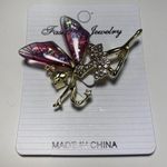Cute New B.J. Golden Crystal Fairy Angel With Sparkly Acrylic Wings Pin Brooch Multiple Photo 2