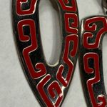 Retro Red and Silver Color Metal Dangle Earrings Pierced Post Aztec Tribal Photo 5