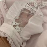 Parker π Hannah Silk Blouse S Blush Pink Lace Ruffle Victorian Romantic Keyhole Photo 12