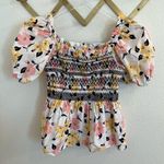 Kate Spade Lily Blooms Floral Puff Sleeve Smocked Top XS Cotton Photo 3