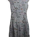 SM Wardrobe Womens Dress Pleated Skirt Tie Waist Lined Bird Cage Blue Size Small Photo 0