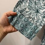 Sigrid Olsen Linen Blouse Size L Teal White Floral Boho Resort Vacation Chic Photo 4