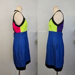 Vintage 90’s Ashley Brooke Cutout Colorblock Linen Mini Dress Blue Size 10 Photo 2