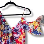 Lulus NWOT Radiant Ruby Red Floral Print Chiffon Asymmetrical Maxi Dress Small Photo 6