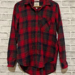 American Eagle SOLD Women’s  red plaid boyfriend style button down flannel, S Photo 0