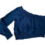Free People  sexy one sleeve crop top off shoulder top navy size small Photo 6