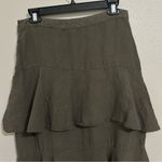 ZARA  green linen blend ruffle tiered midi skirt women’s size small Photo 7