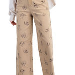 easel Western Print Twill Wide Leg Stretchy Cotton Raw Hem Cropped Pants Small Photo 0