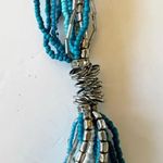 Vintage Glass Bead‎ Twist Necklace Boho Summer Beachy Vibes 30” Turquoise Silver Blue Photo 3