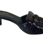 Donald Pliner Black Metallic Patent Gator Leather Slide Shoe Peace New $295 NIB Size 6.5 Photo 2